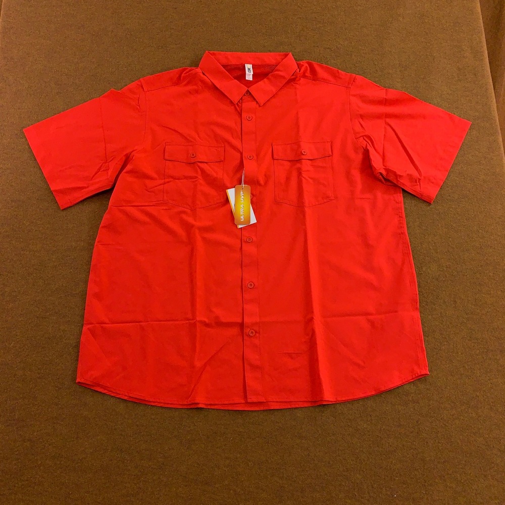 Core 365 Mens 2XL Marina Red Ultra UVP Ripstop Short Sleeve Button Up Shirt NWT